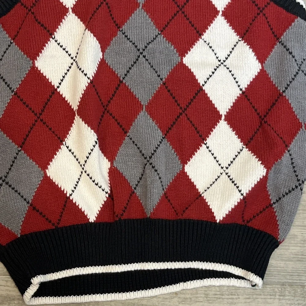 The Children's Place Argyle Vest Boys Size M 7/8 Navy Blue, Red, White